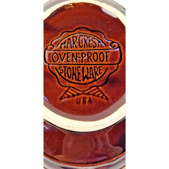 Mar-Crest~Oven-Proof Stoneware Daisy Dot Brown Divided Serving Dish Vtg. MCM, - Picture 7 of 8